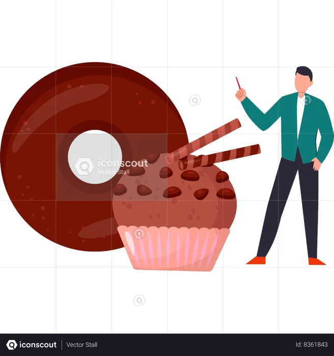 Boy is looking at cupcakes and donuts  Illustration