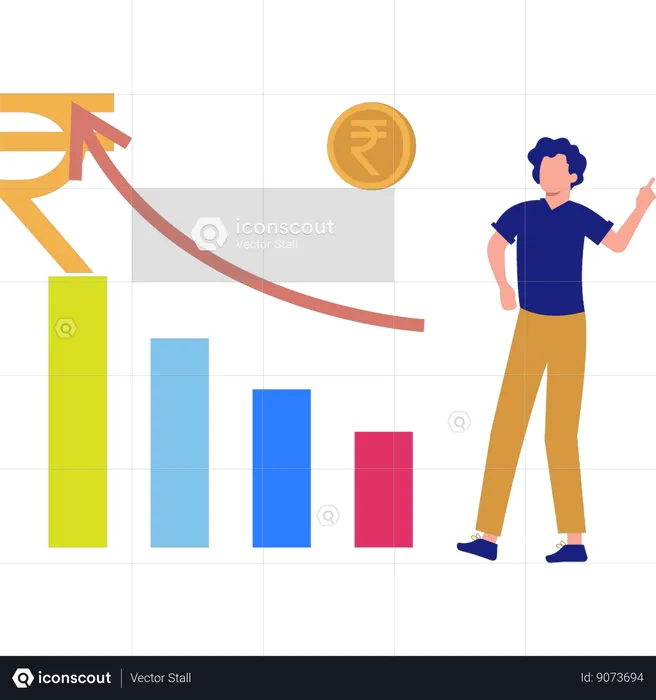 Boy is looking at financial graph for business  Illustration