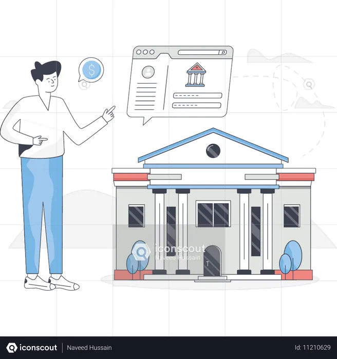 Boy is looking at online  banking website  Illustration
