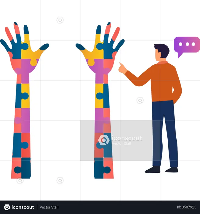 Boy is looking at puzzle hand for autism solution  Illustration