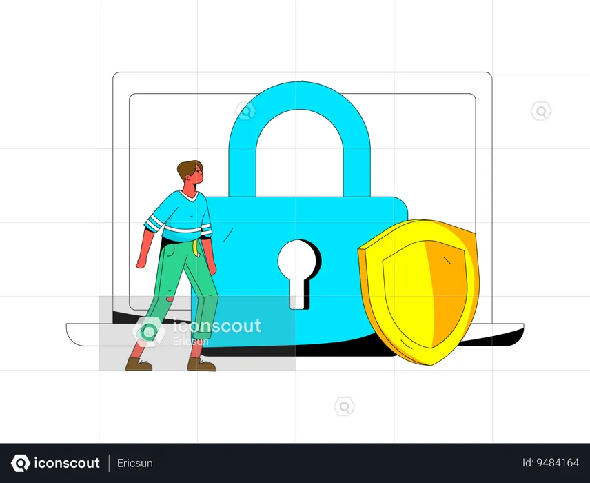 Boy is looking at screen for security  Illustration