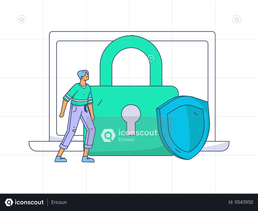 Boy is looking at screen for security  Illustration