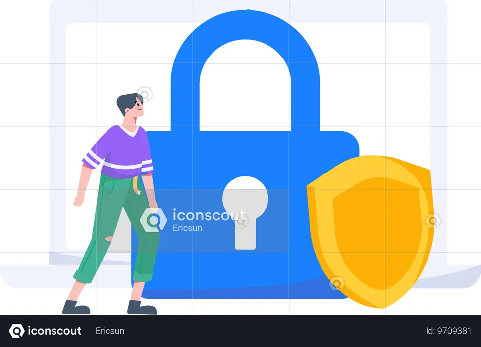 Boy is looking at screen for security  Illustration