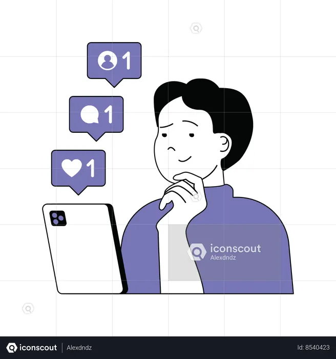 Boy is looking at social media likes  Illustration