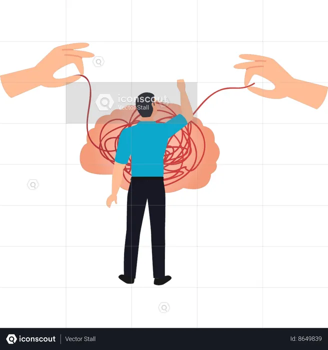 Boy is looking at the anatomy of the brain  Illustration