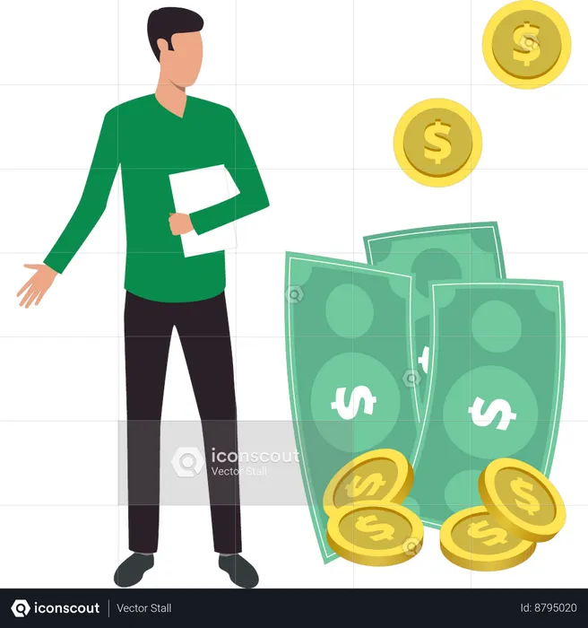 Boy is looking at the cash  Illustration