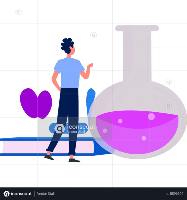 Boy is looking at the chemical flask  Illustration