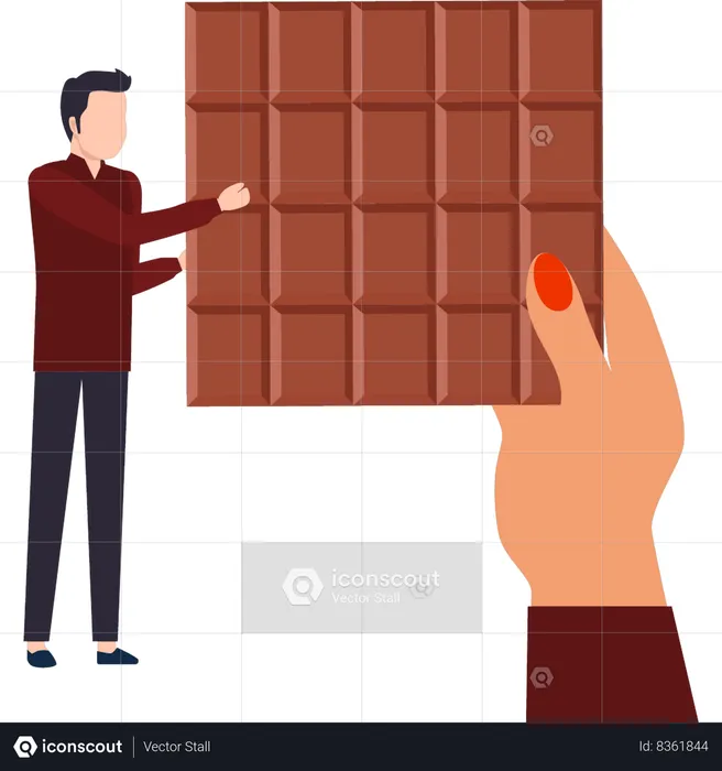 Boy is looking at the chocolate bar  Illustration