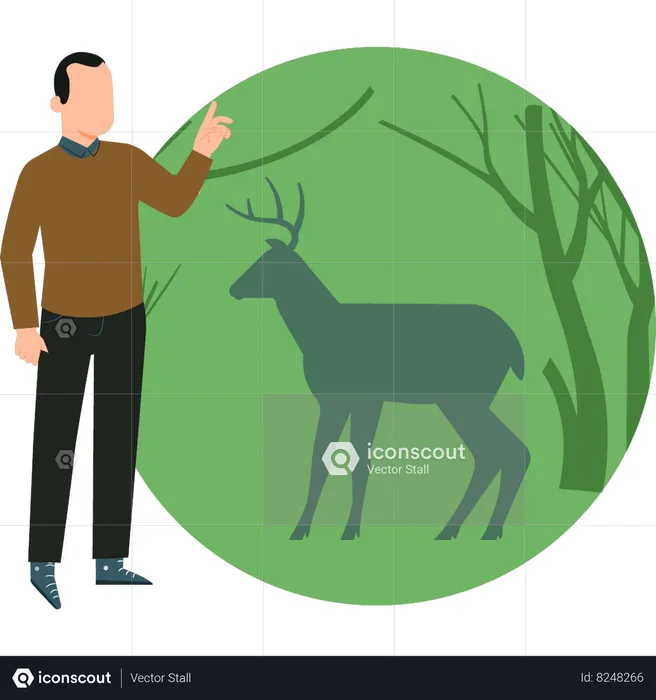 Boy is looking at the deer  Illustration