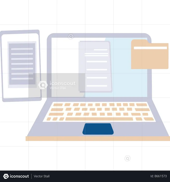 Boy is looking at the document on the screen  Illustration