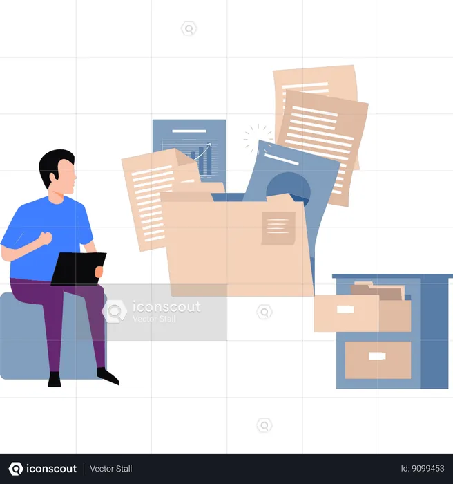 Boy is looking at the documents  Illustration