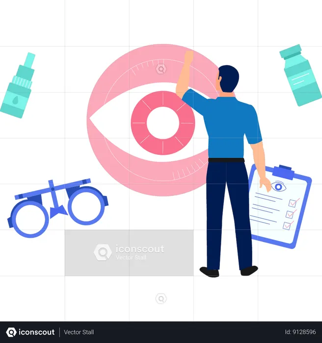 Boy is looking at the eye lens  Illustration