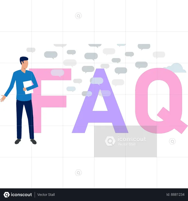 Boy is looking at the FAQ service  Illustration