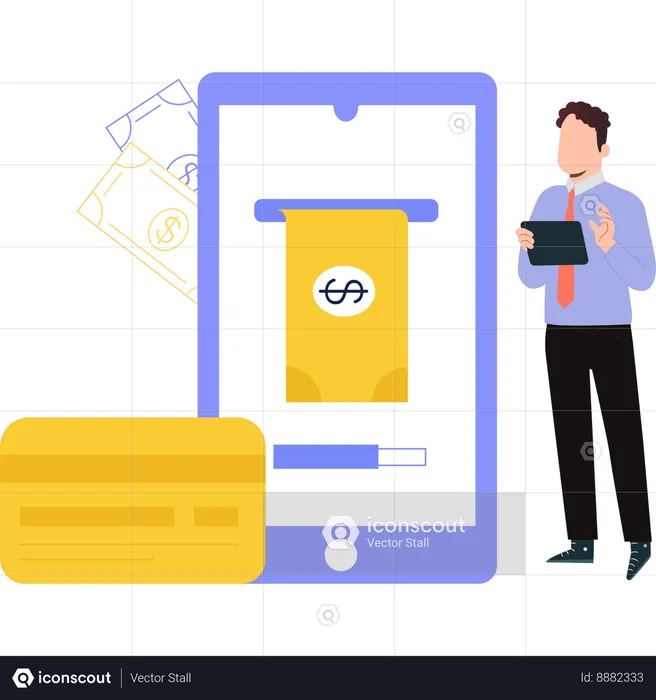 Boy is looking at the online money  Illustration