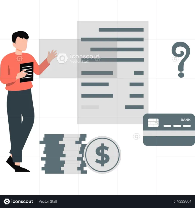 Boy is looking at the payment gateway document  Illustration
