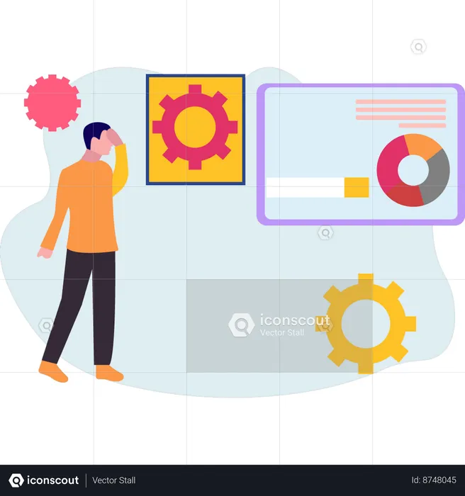 Boy is looking at the pie chart  Illustration