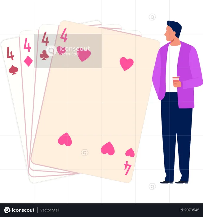 Boy is looking at the playing cards  Illustration