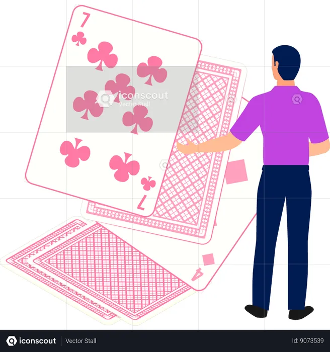 Boy is looking at the  poker card  Illustration