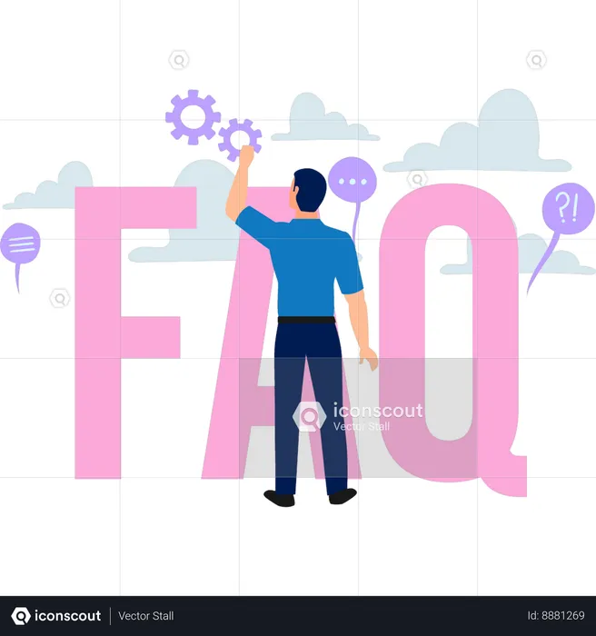 Boy is looking at the settings for FAQ  Illustration