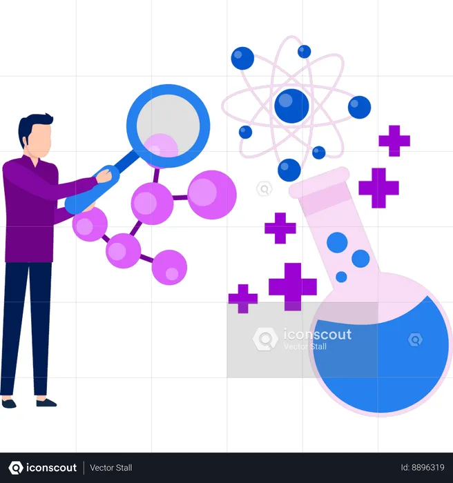 Boy is looking for a molecule of an atom  Illustration