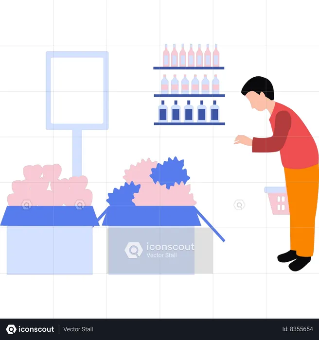 Boy is looking for groceries to buy  Illustration