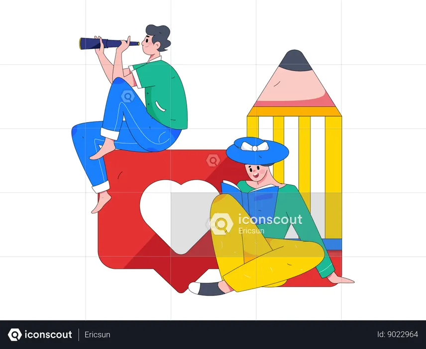 Boy is looking for social media messages  Illustration