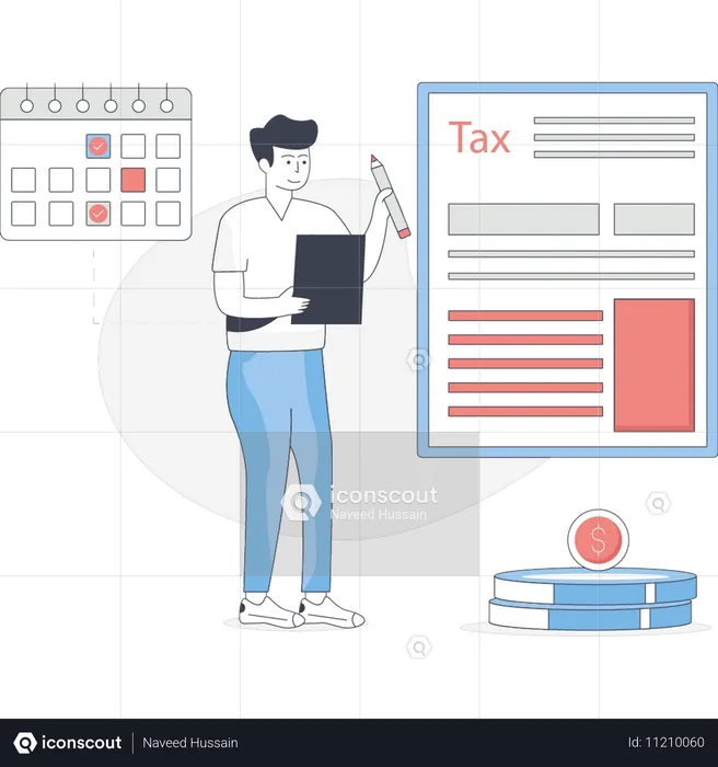 Boy is making tax schedule  Illustration