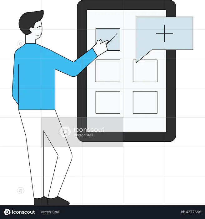 Boy is marking the appointment on his mobile phone  Illustration