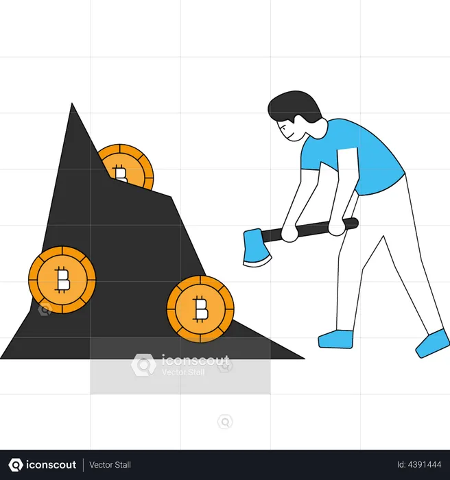 Boy is mining Bitcoin  Illustration