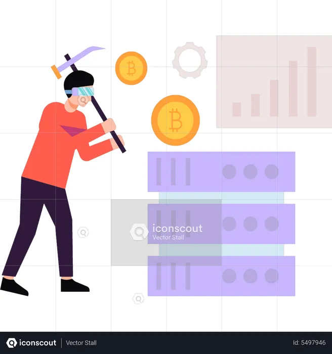 Boy is mining bitcoins using VR tech  Illustration
