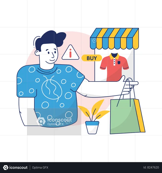 Boy is not satisfied with online shopping  Illustration