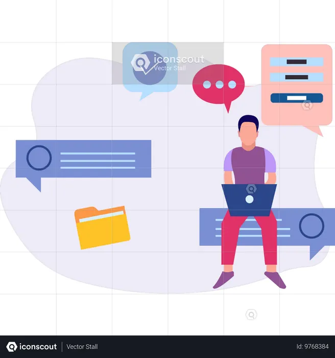 Boy is observing online chatting  Illustration