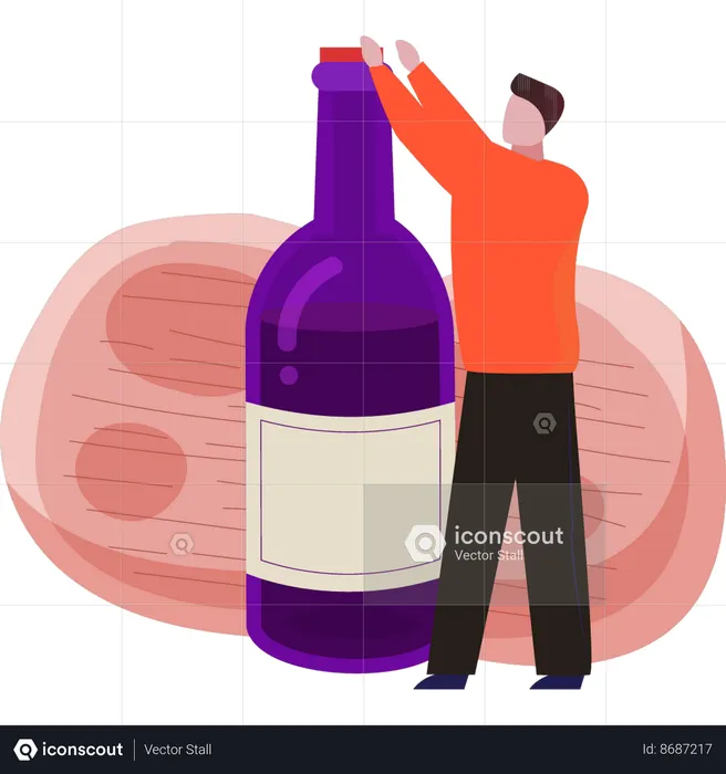 Boy is opening a bottle of wine  Illustration