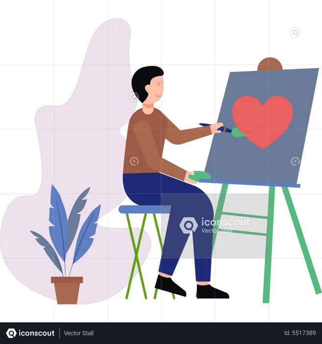 Boy is painting a heart on the board  Illustration