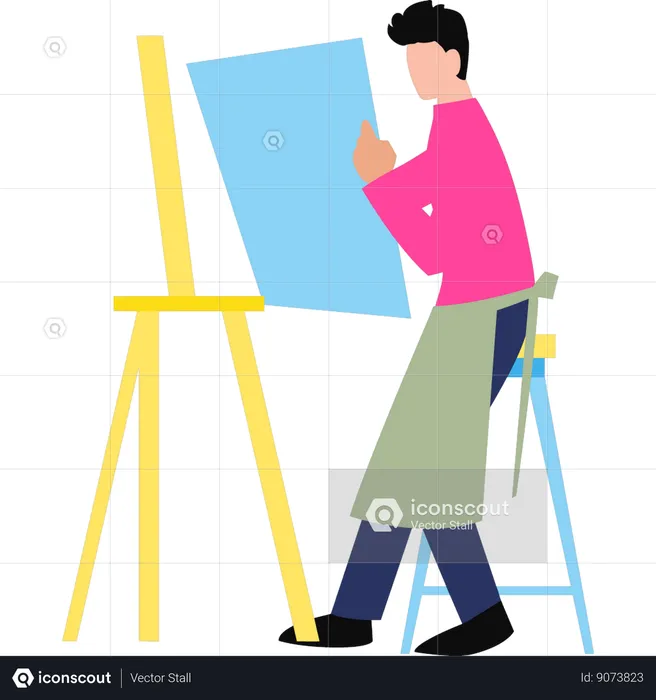 Boy is painting on an art paper  Illustration