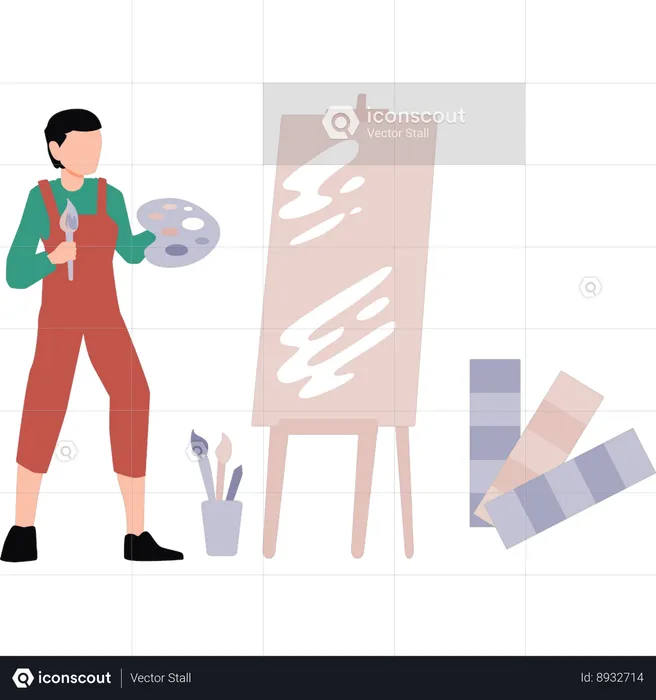 Boy is painting on the board  Illustration