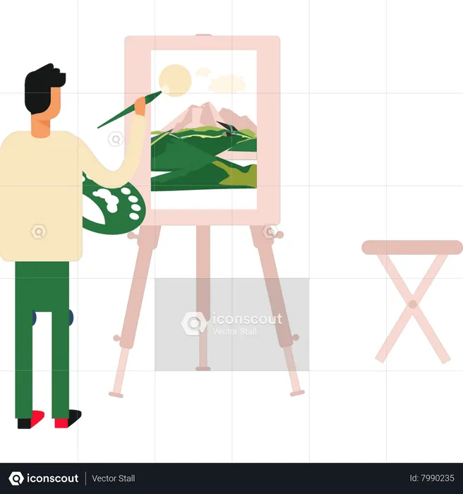 Boy is painting on the board  Illustration