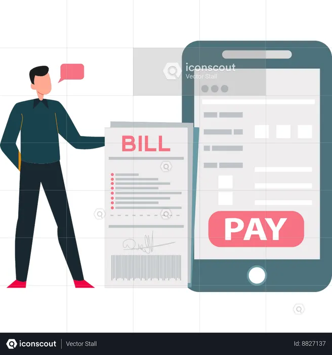Boy is paying bill online from mobile  Illustration