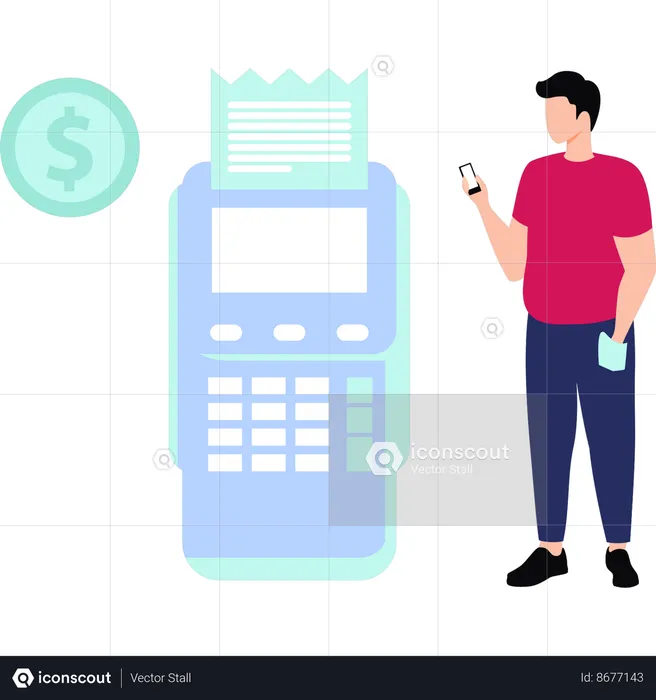 Boy is paying bills online through an EDC machine  Illustration