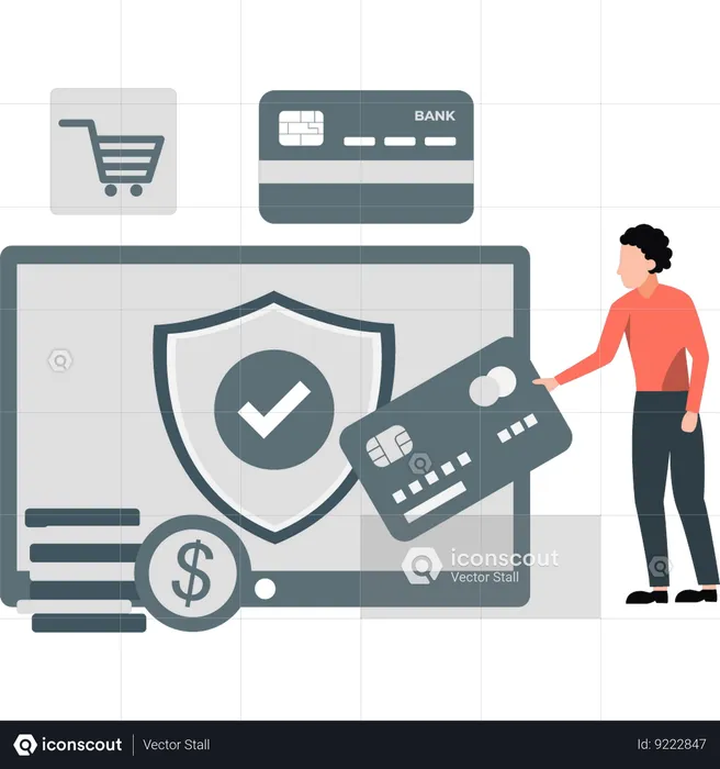 Boy is paying online by credit card  Illustration