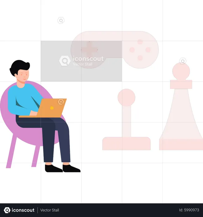 Boy is playing a game of chess  Illustration
