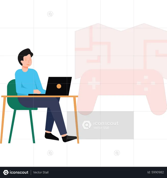 Boy is playing an online game  Illustration