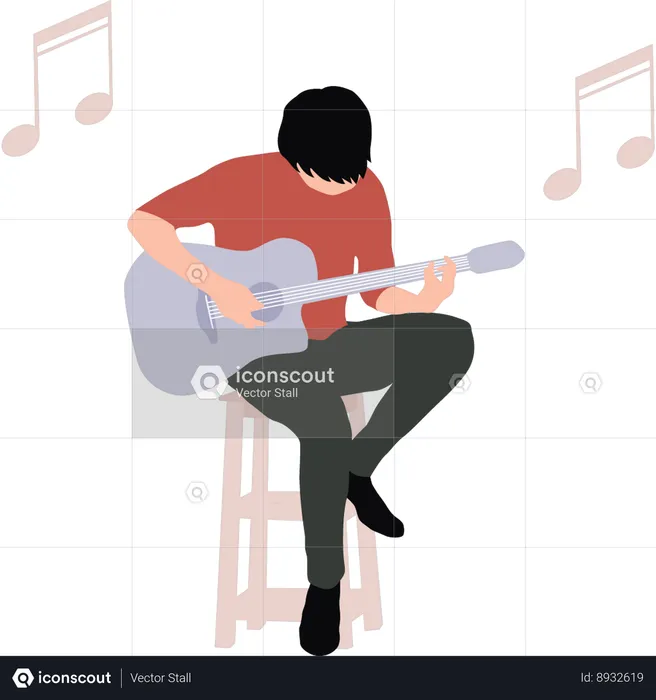 Boy is playing guitar  Illustration