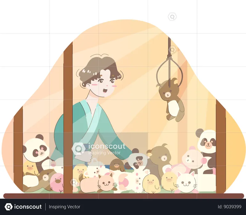 Boy is playing soft toy game  Illustration