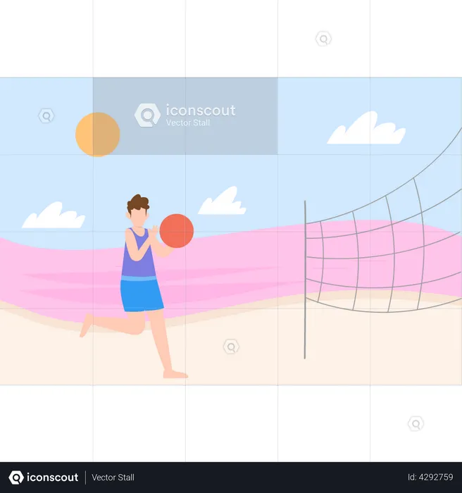 Boy is playing Volleyball on beach  Illustration