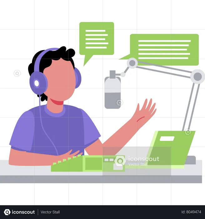 Boy is podcasting  Illustration