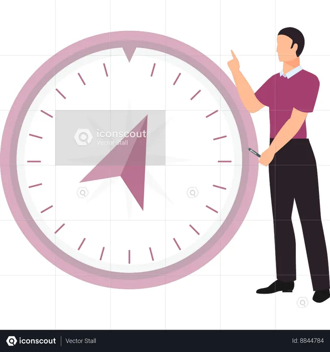 Boy is pointing at compass  Illustration