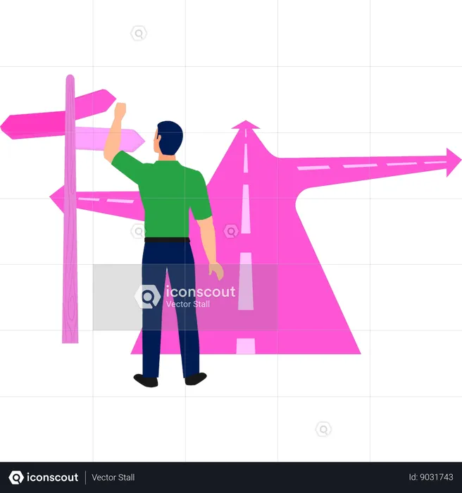 Man pointing at direction board  Illustration