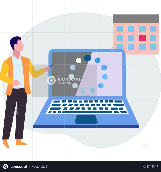 Boy is pointing at laptop loading  Illustration
