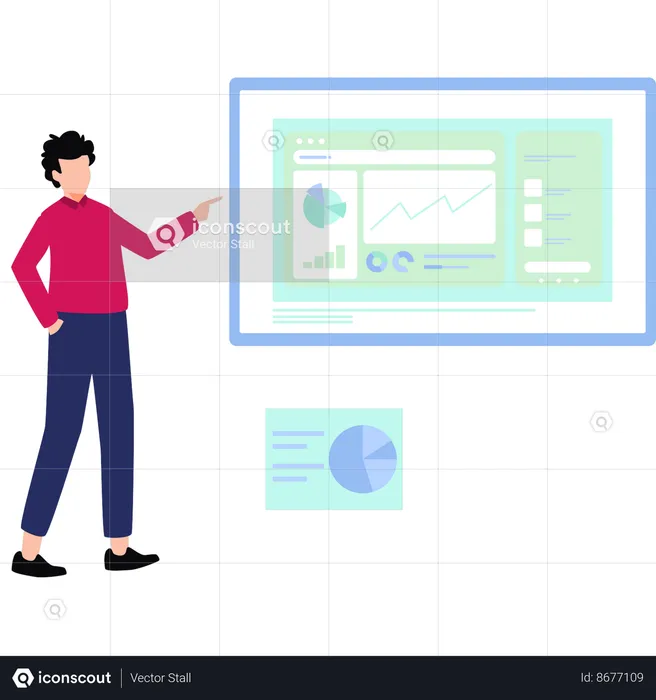 Boy is pointing at the business chart  Illustration